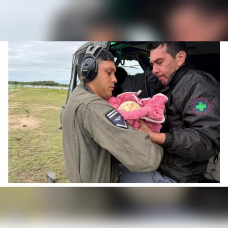 En inundaciones trasladaron con helicóptero a bebé recién nacido