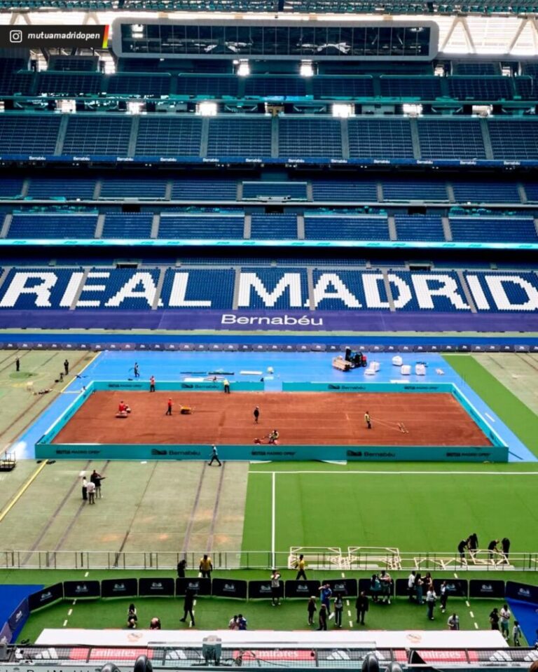 El Santiago Bernabéu se convierte en pista de tenis por el torneo de Madrid